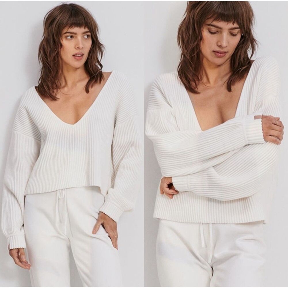 Lunya Cozy Cotton Silk Reversible Pullover Size Medium Sincere White/Cream